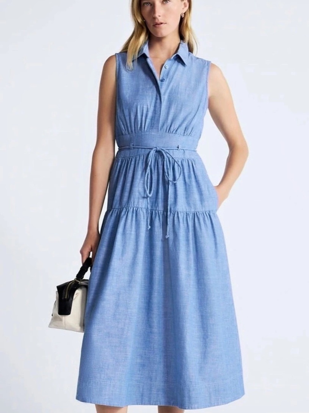 Sleeveless Collared Midi Dress in Blue Like New